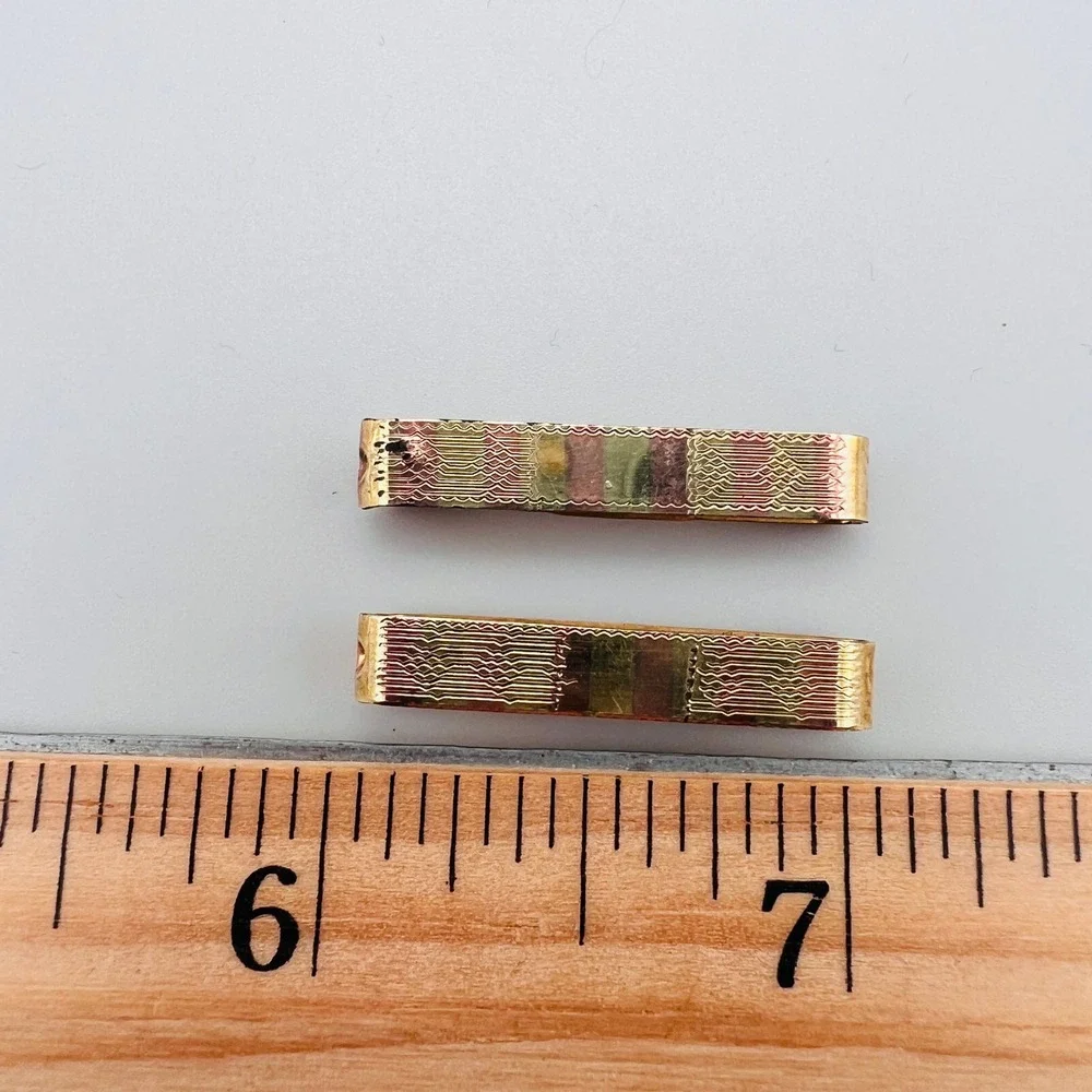 Antique F & Co Engraved Collar Clips Gold Tone Pat 1915 Set 2 Edwardian